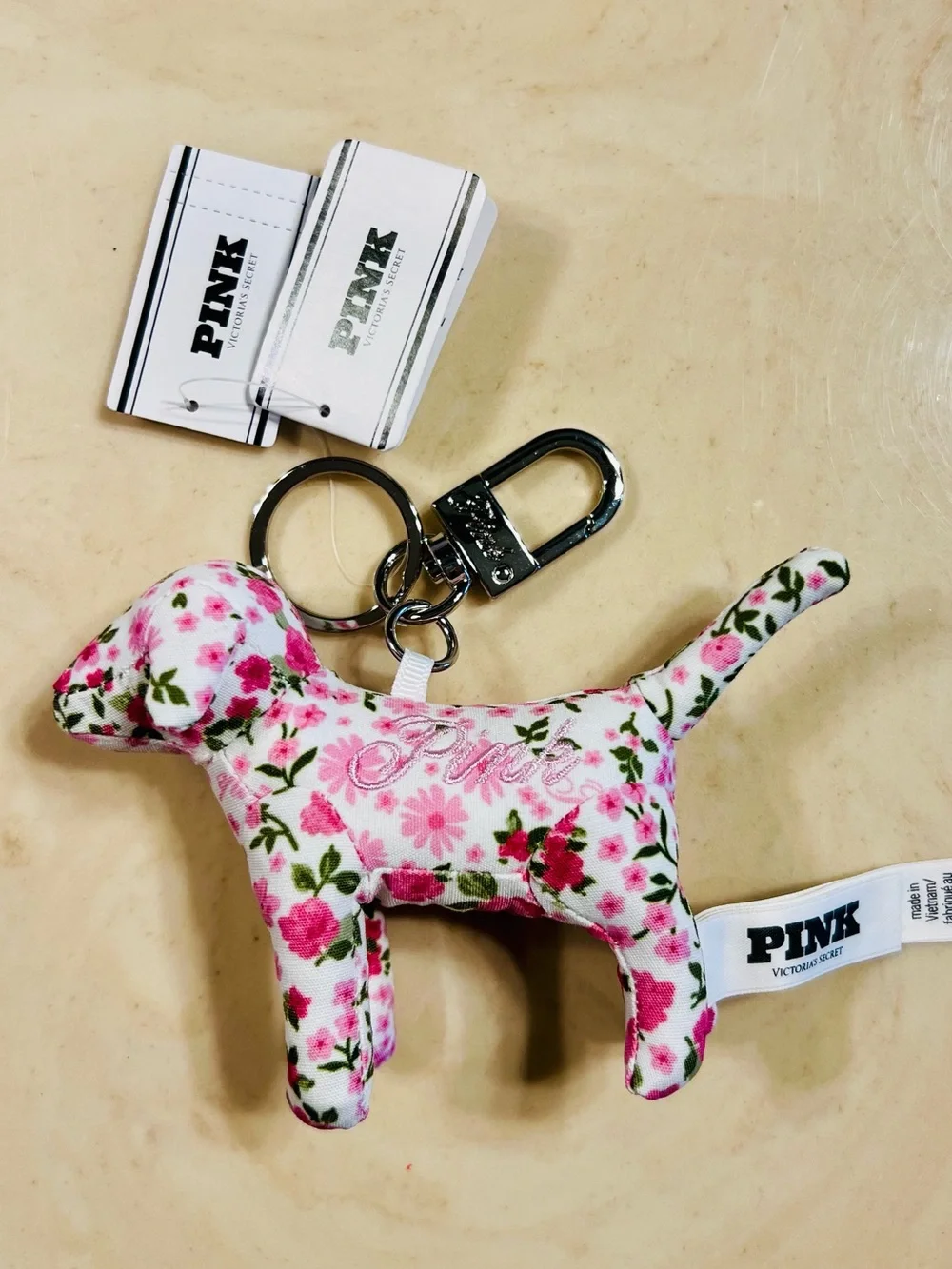 🐕🌸VICTORIA’S SECRET PINK Micro Dog Keychain Charm Pink Floral Coquette